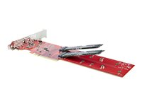 StarTech.com Dual M.2 PCIe SSD Adapter Card, x8 / x16 Dual NVMe or AHCI M.2 SSD to PCI Express 4.0, Up to 7.8GBps/Drive, For 2242/2260/2280/22110mm PCIe M-Key M2 SSDs, Bifurcation Required - PC/Linux Compatible (DUAL-M2-PCIE-CARD-B) - Gränssnittsadapter - M.2 - utökningsfack till 2 x M.2 - M.2 Card - låg profil - RAID 0, 1, JBOD - PCIe 4.0 x16/x8 - röd DUAL-M2-PCIE-CARD-B