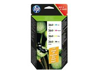 HP 364 - 4-pack - svart, gul, cyan, magenta - original - bläckpatron - för Deskjet 35XX; Photosmart 55XX, 55XX B111, 65XX, 7510 C311, 7520, Wireless B110 SM596EE#301